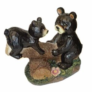 Black Bear Figures on teeter totter forest woods home decor display